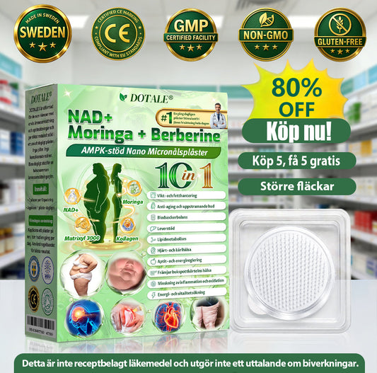𝑫𝑶𝑻𝑨𝑳𝑬® NAD+ Moringa Berberine AMPK Support Nano Microneedle Patch 1 gång dagligen, synliga förändringar på 7 dagar. Stödjer metabolism, viktkontroll, hjärthälsa, fetma, lös hud, diabetes, sömnapné, ledbesvär m.m.